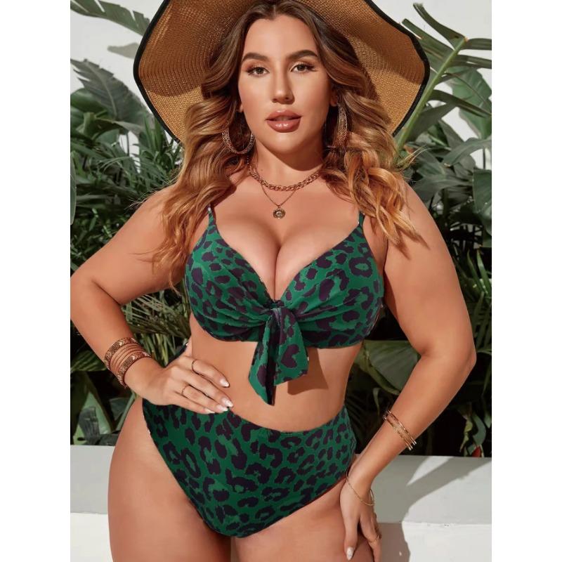 Sexy High Waist Plus Size Bikini Sets Leopard Dot Print Swimwear Women 2025 New Swimsuit Deep-V Bathing Suit Brazilian Biquini