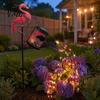 Decorative Flowing Water Effect Lamps Flamingo Garden Statue with Solar Watering Can Lights, Iron Decor for Terrace Path Outdoor Lawn Ornament