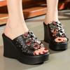 Fashion GKTINOO Summer Woman Shoes Platform Slippers Wedge Genuine Leather Women High Heel Slippers For Women Retro Sandals Female Shoes