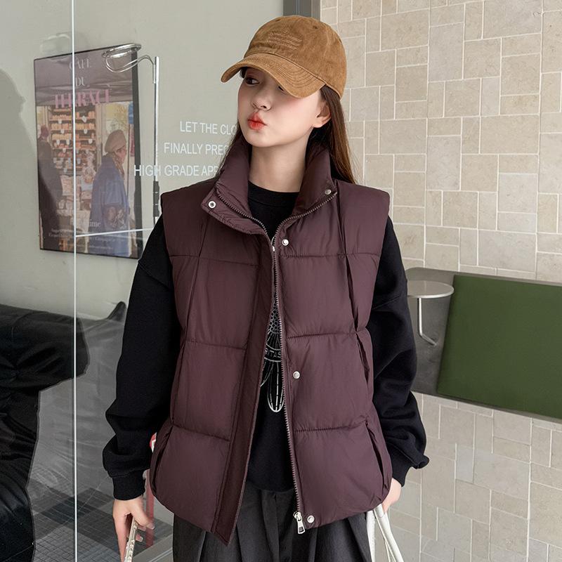 Осень и Зима Новый Хлопковый Жилет Женский Простой Модный Короткий Хлопковый Жилет с Воротником-стойкой Без Рукавов Куртка-жилет