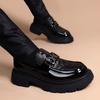 Men's Black Patent Leather Formal Shoes: High-End, Thick Sole, Height-Increasing, Breathable, Casual, Handcrafted.