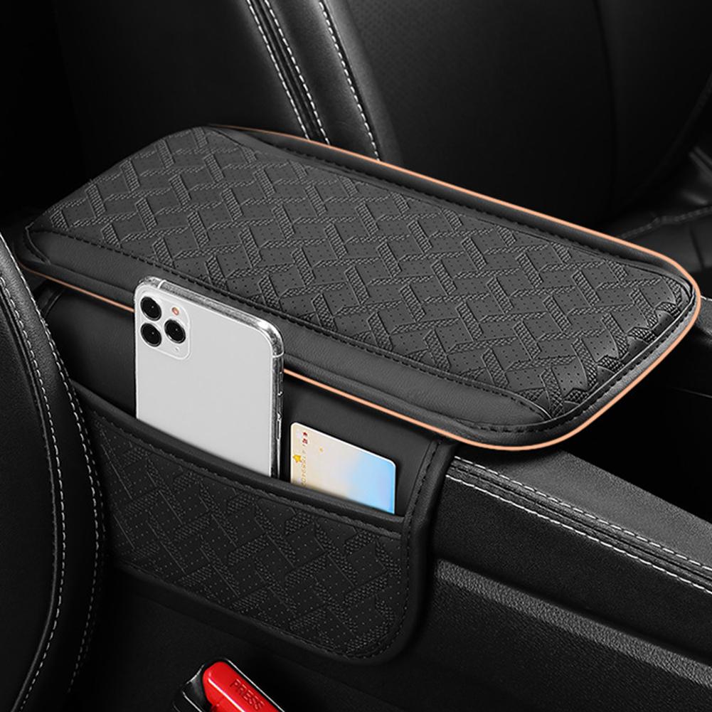 Car Center Console Cover Memory Foam Leather Armrest Cover Cushion With Side Storage Bag Arm Rest Protector Pad Interior Parts