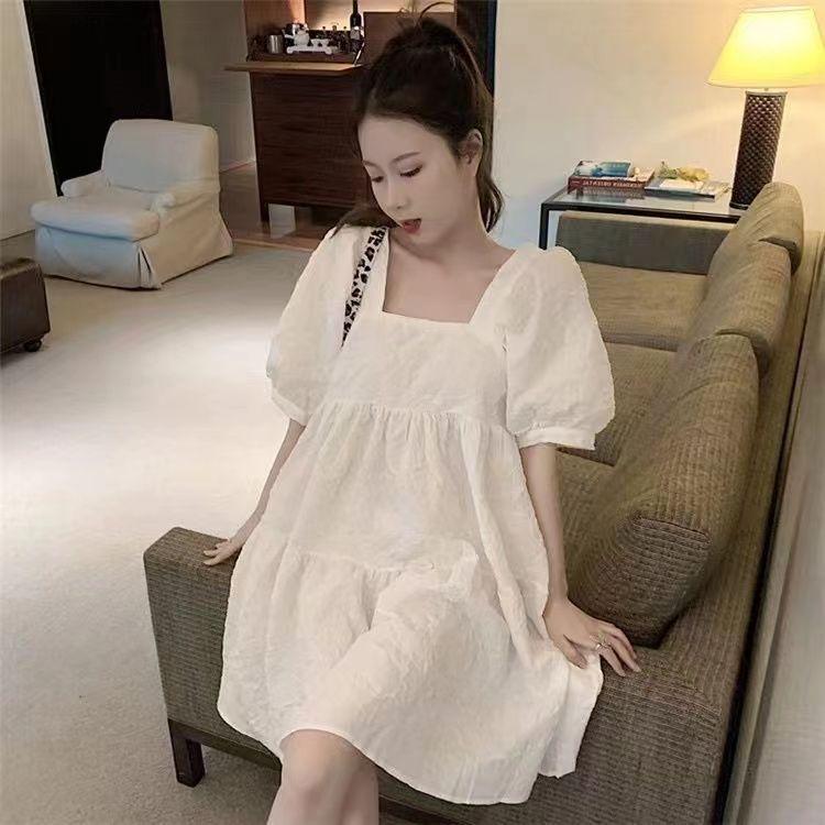 2022 Summer Maternity Puff Sleeve Dress: Lightweight, Loose Fit, Belly-Covering, Age-Reducing