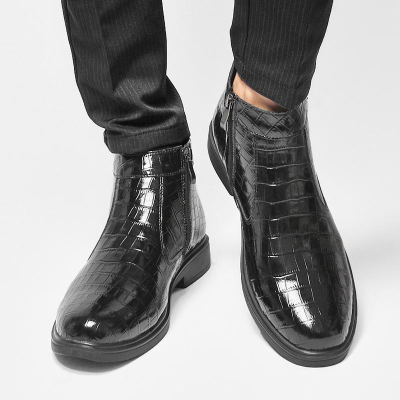 Осенние мужские модные и удобные повседневные высокие кожаные туфли с боковой молнией Зимние мужские теплые хлопковые туфли Ботинки Челси