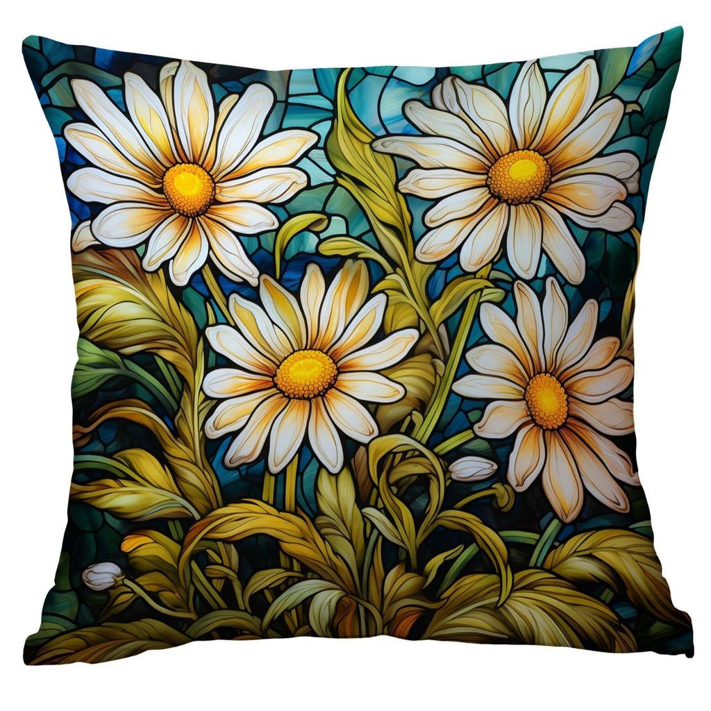 New Vintage Floral Pillowcase Creative Colored Glass Printed Home Sofa Car Cushion Pillowcase