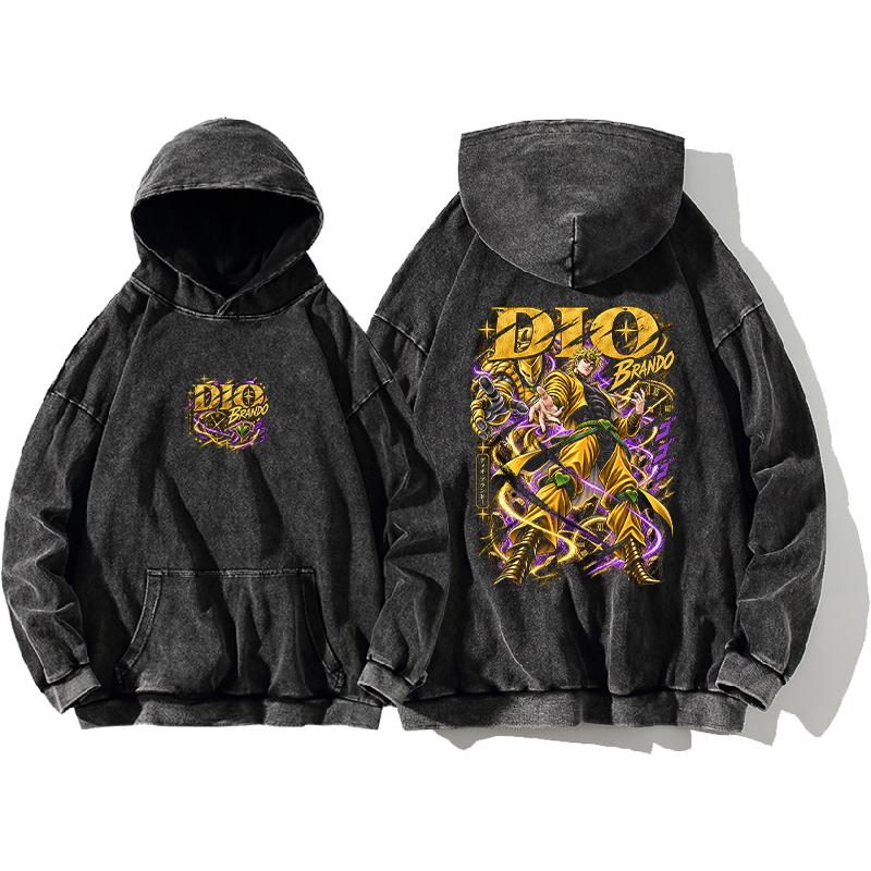 Аниме JoJo's Bizarre Adventure Дио Брандо Худи Винтажные Стиранные Оверсайз Уличная Одежда Мужские С Длинным Рукавом 100% Хлопок Худи