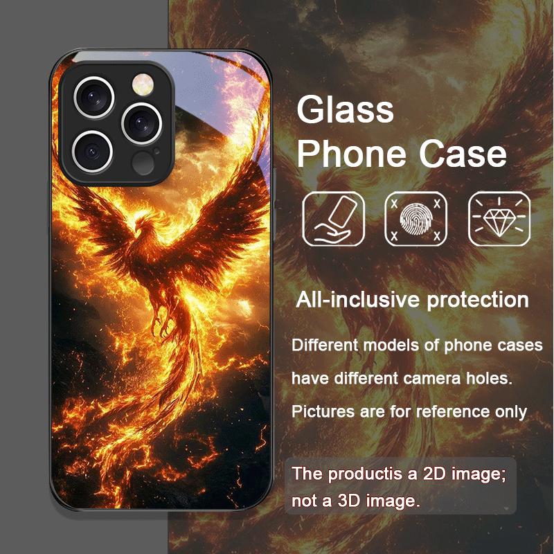 Эстетичный Чехол из Закаленного Стекла с Узором Огненного Пера Феникса для iPhone 17 16 Pro Max 15 14 Plus 13 12Mini 11 X XS MAX
