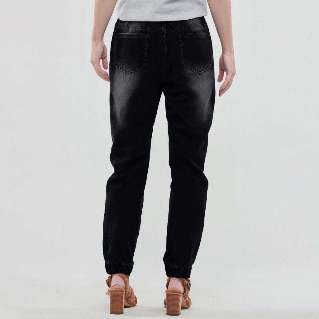 Women's Casual Solid Color Mid Waisted Poket Jeans Pants Denim Casual Trousers