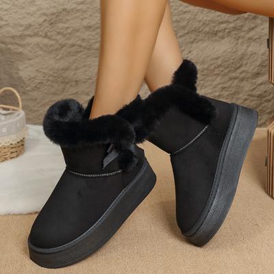 Зимний бант Повседневные Толстая подошва Большой размер Снежные хлопковые ботинки Модные Новые Круглый носок Нескользящие Сексуальные/элегантные Теплые ботинки для женщин