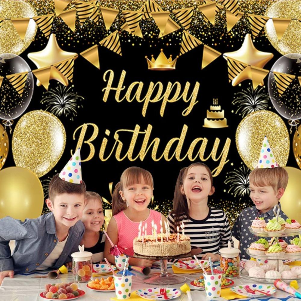 Celebrate Happy Birthday Photography Backdrop Black Gold Poster Photo Props School Studio