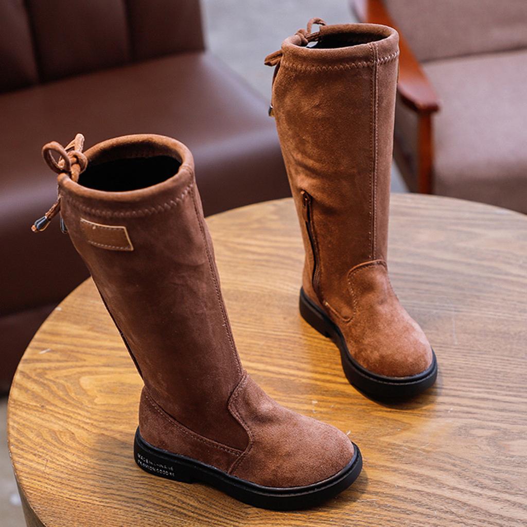 Модная длинная уличная обувь из флока для маленьких девочек и маленьких девочек, сапоги