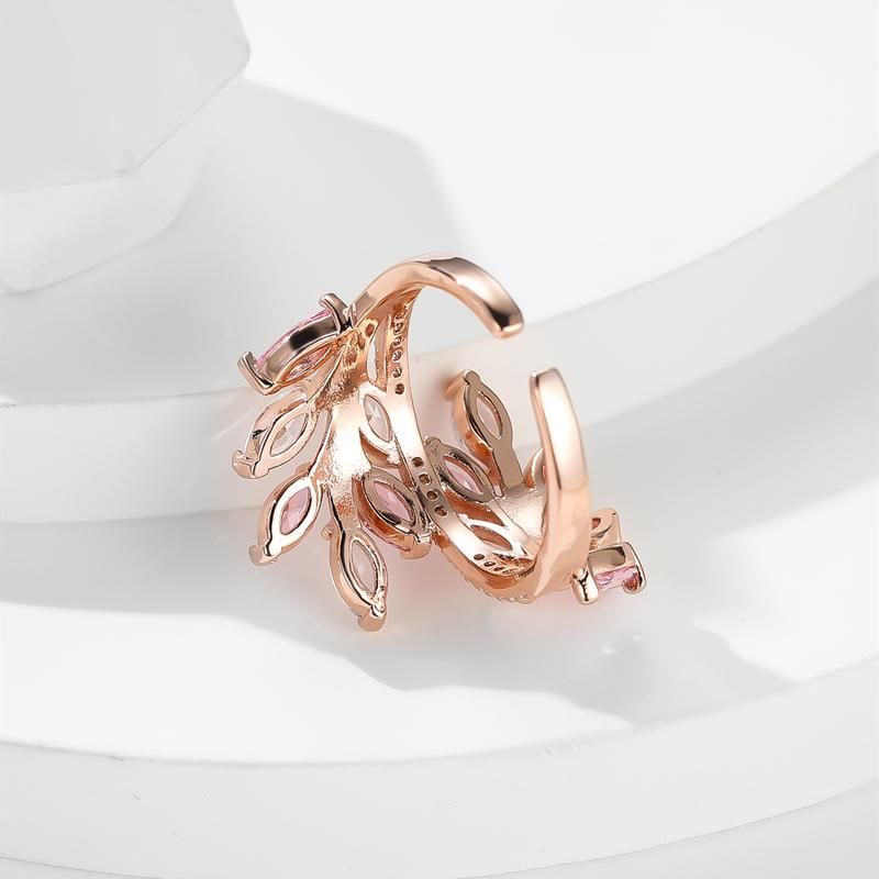 Luxury Tree Leaf Wedding Rings for Women Engagement Jewelry Marquise Stone Open Adjustable Finger Ring
