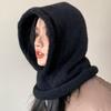 Однотонная шапка с капюшоном, шерстяной воротник, шапка-бини, модная вязаная балаклава, осень