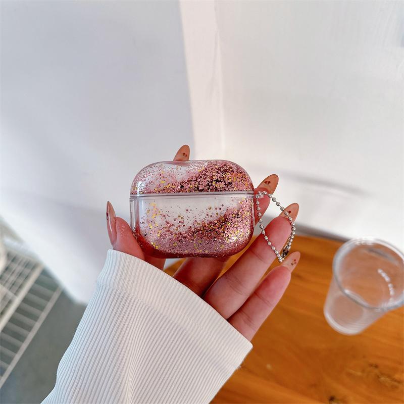 Блестящий чехол-крышка для наушников с эффектом 'жидкого песка' для AirPods Pro Para Airpod 4 3 2 Движущийся песок Чехол для наушников Жесткий корпус