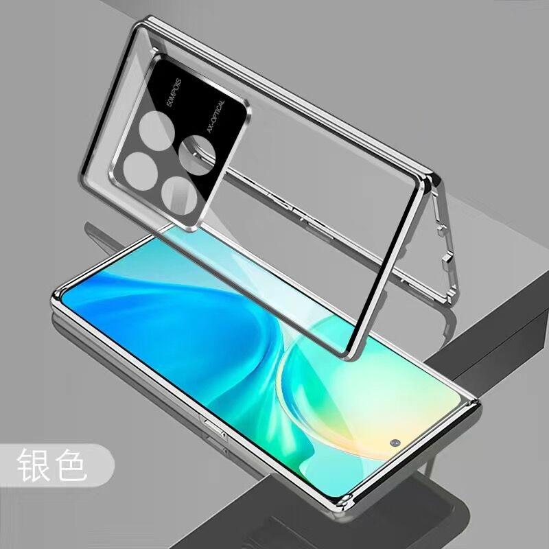 Чехол 360 Full для Xiaomi POCO X6 Pro 5G Чехол Двусторонний Металл с Магнитной Адсорбцией Защитная Крышка-Бампер из Закаленного Стекла