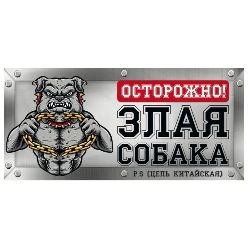 Осторожно, злая собака Металлическая табличка, Предупреждающая табличка на забор или дверь 30x15см