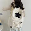 Aesthetic Backpack Stars Pattern Preppy Rucksack College Student Computer Backpack Corduroy Bookbag for Girl CLE