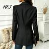 Women Casual Outerwear Striped Blazer with One Button, Breathable Business Work Jacket Jacket, Long Sleeves Notch Lapel Collar Coat for Fall