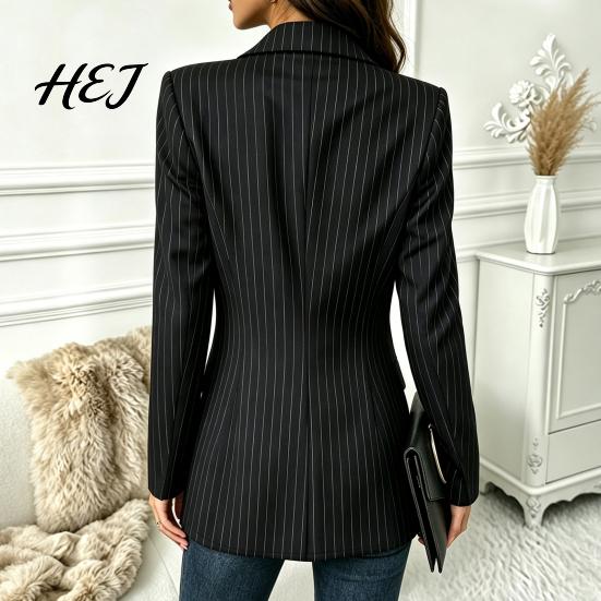Women Casual Outerwear Striped Blazer with One Button, Breathable Business Work Jacket Jacket, Long Sleeves Notch Lapel Collar Coat for Fall