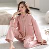 Пижама из воздушного хлопка женская осенне-зимняя утолщенная из чистого хлопка с длинным рукавом из сэндвич-хлопка зимний теплый костюм