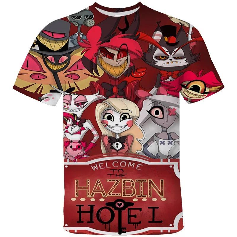 Детские футболки Hazbin Hotel Prited Летняя футболка с коротким рукавом для мужчин и детей Горячая модная уличная одежда для взрослых и детей