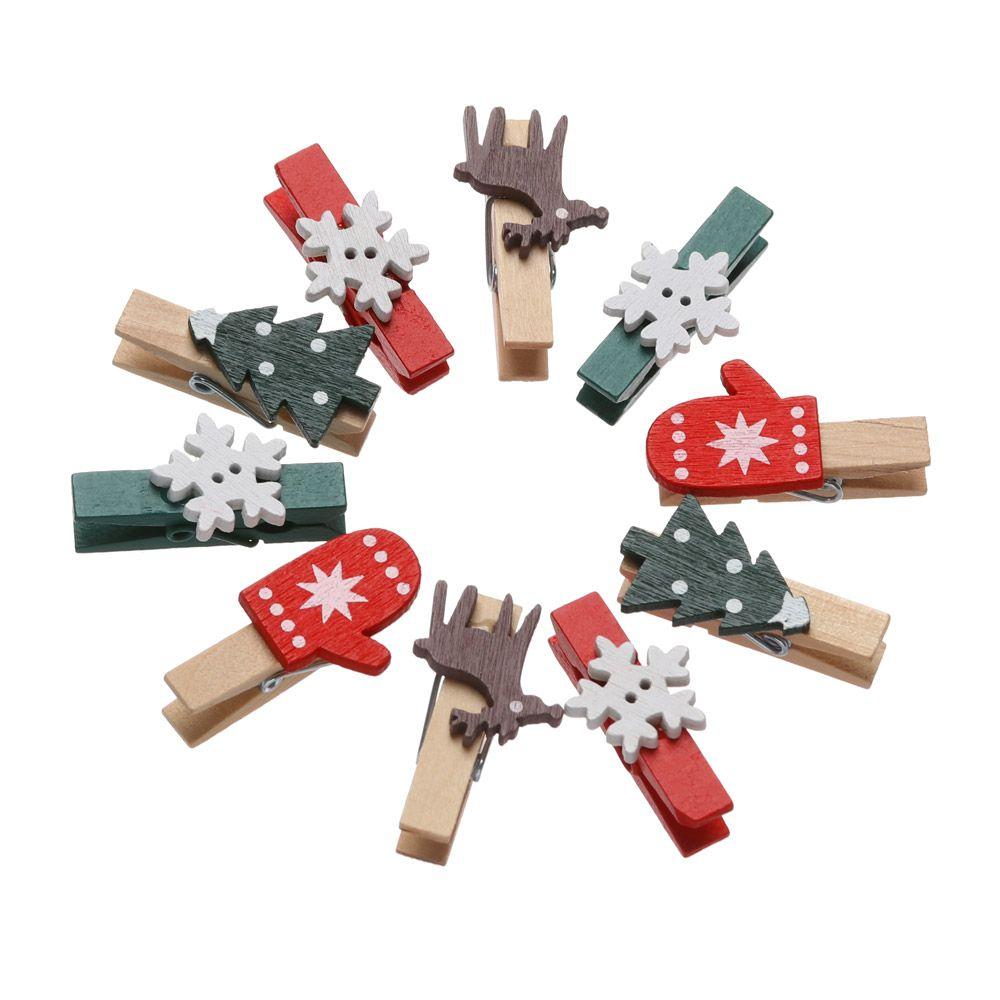 Декор для вечеринки снежинки лось рождественский орнамент держатель для карт рождественские деревянные зажимы зажим для бумаги фотоприщепки