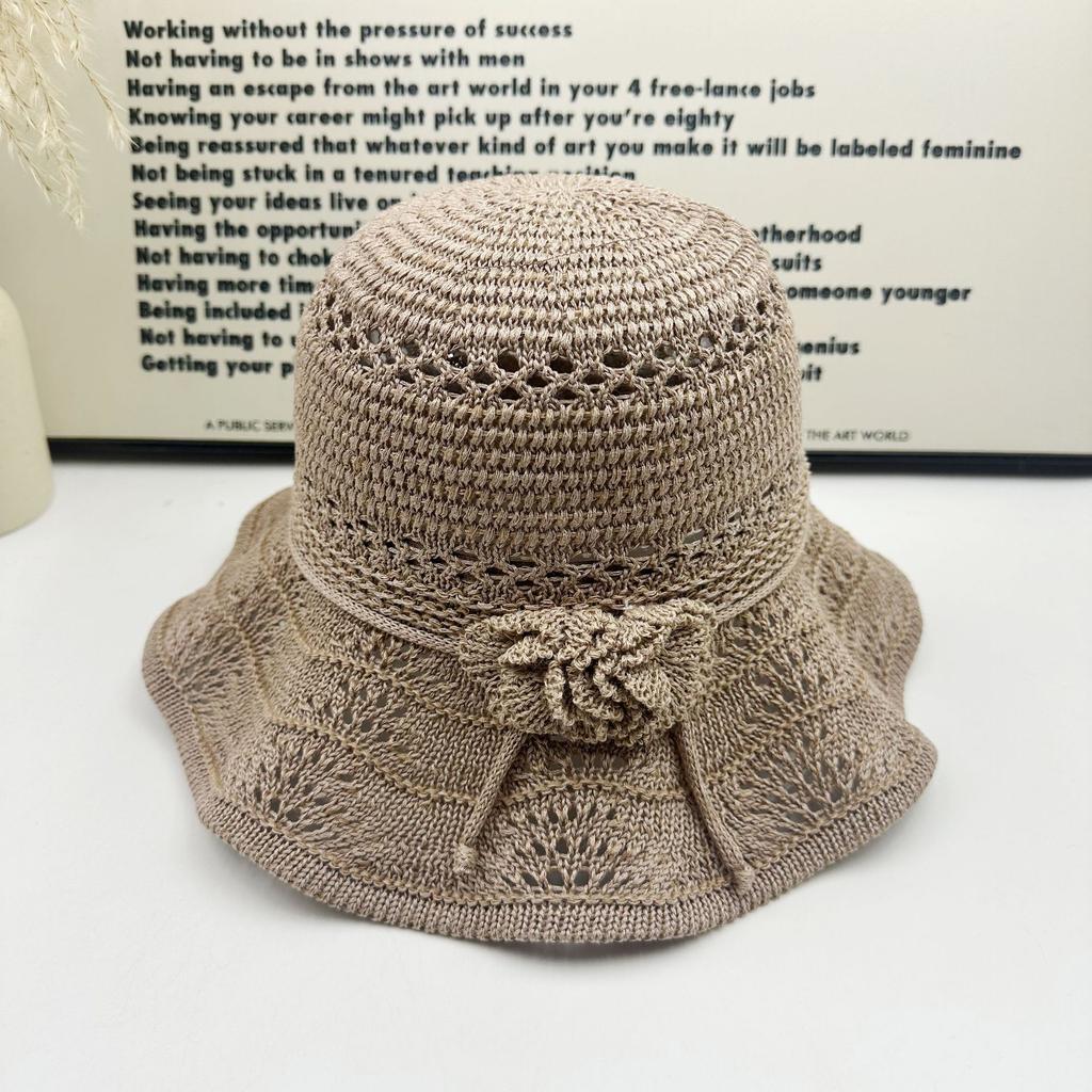 Spring and summer new knitted hollow bucket hat women's three-dimensional flowers show a small face sunscreen visor breathable versatile basin hat