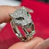 Горячий Бренд Винтажные Женские Кольца Роскошные Ювелирные Изделия Для Женщин Полностью Бриллиантовое Леопардовое Леопардовая Форма Чистое Серебро 925 Пробы Женские Кольца для Вечеринки