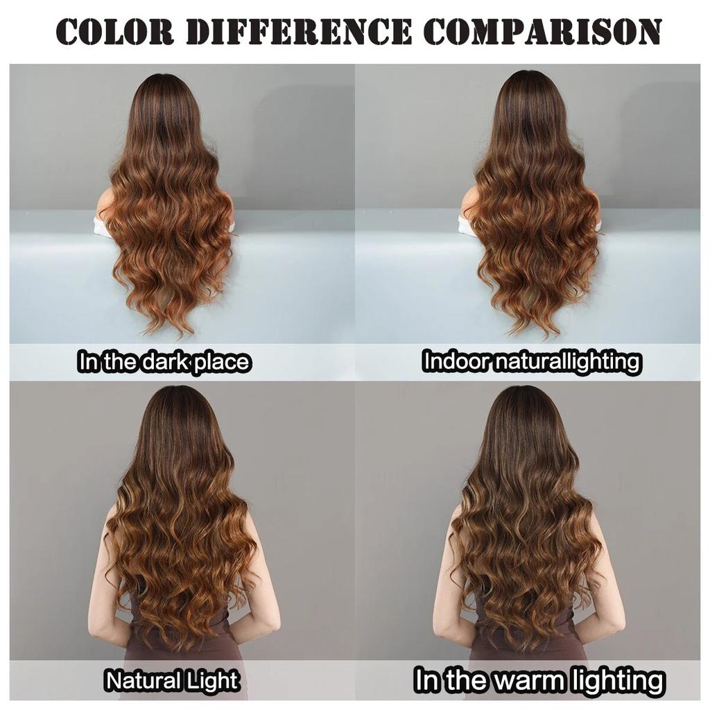 Длинный вьющийся коричневый парик Ombre Blonde для женщин, повседневные вечерние синтетические волосы высокой плотности с свободным телом, волнистые медные парики из волос с челкой