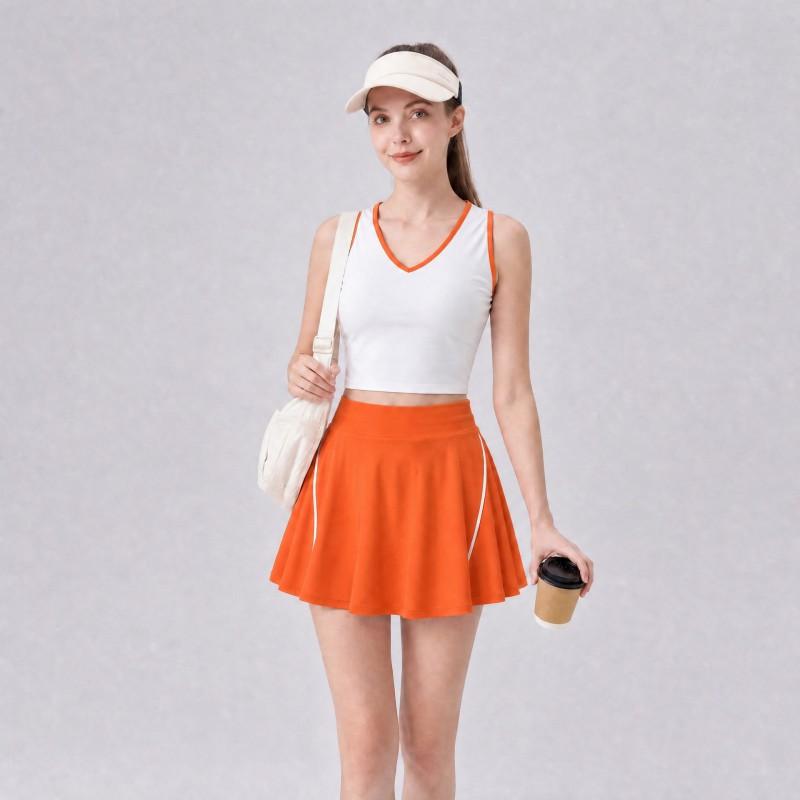 Womens Tennis Set Cross Back Sports Vest High Waist Shorts Color Block 2 Piece