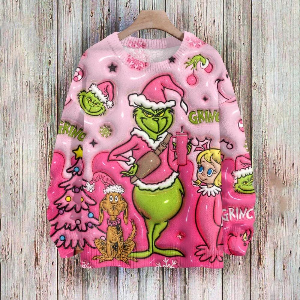 Christmas Fashion Men Women's T-shirt Green Monster Print O-Neck Pullover Top Casual Outdoor Sweatshirt Kids Tees Top Clothing