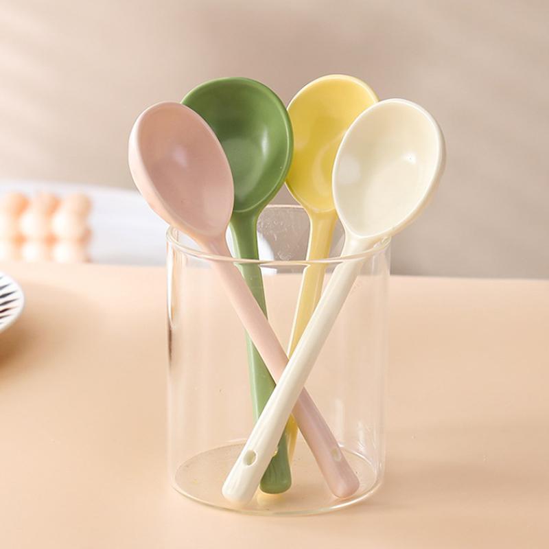 Керамическая ложка кремового цвета с длинной ручкой, молочно-желтая ложка, высокая маленькая ложка