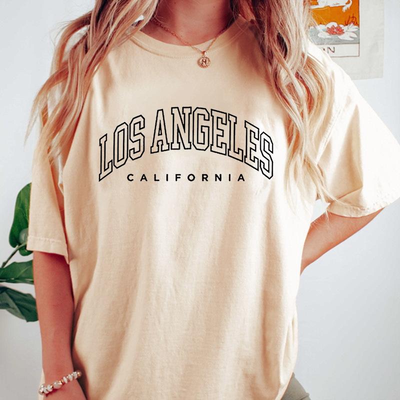 NEW YORK LOS ANGELES Повседневный универсальный свободный топ из хлопка с круглым вырезом и короткими рукавами