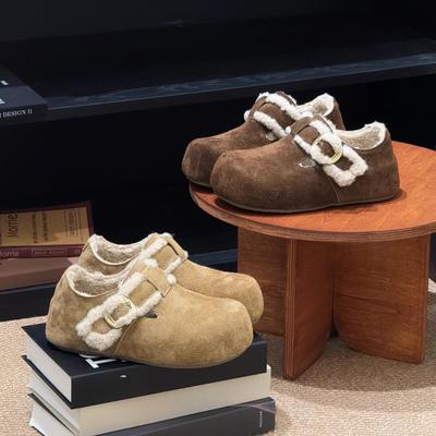 Женские зимние нескользящие сапоги большого размера на мягкой подошве с утеплителем из теплого меха, с одним стременем для ноги, плюшевой подкладкой, для занятий спортом на открытом воздухе, хлопковые сапоги