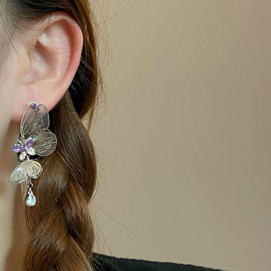 1 пара женских серег, инкрустированных кубическим цирконием, серьги в форме бабочек, серьги-пусеты для свидания, ювелирные аксессуары