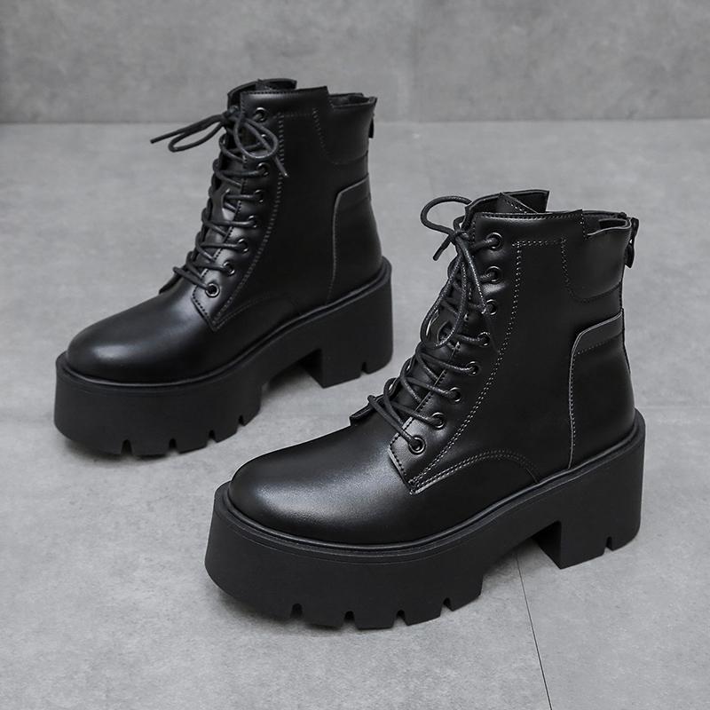 High Quality Shoes for Women Platform Boots Street Round Toe Ladies Shoes Zip Chunky High Heels Boots Women Zapatos De Mujer