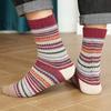 5/10 пар Удобные Повседневные и Универсальные Осенне-зимние Утепленные Теплые Носки из Кроличьей Шерсти для Женщин: Ретро полосатые хлопковые носки до середины икры