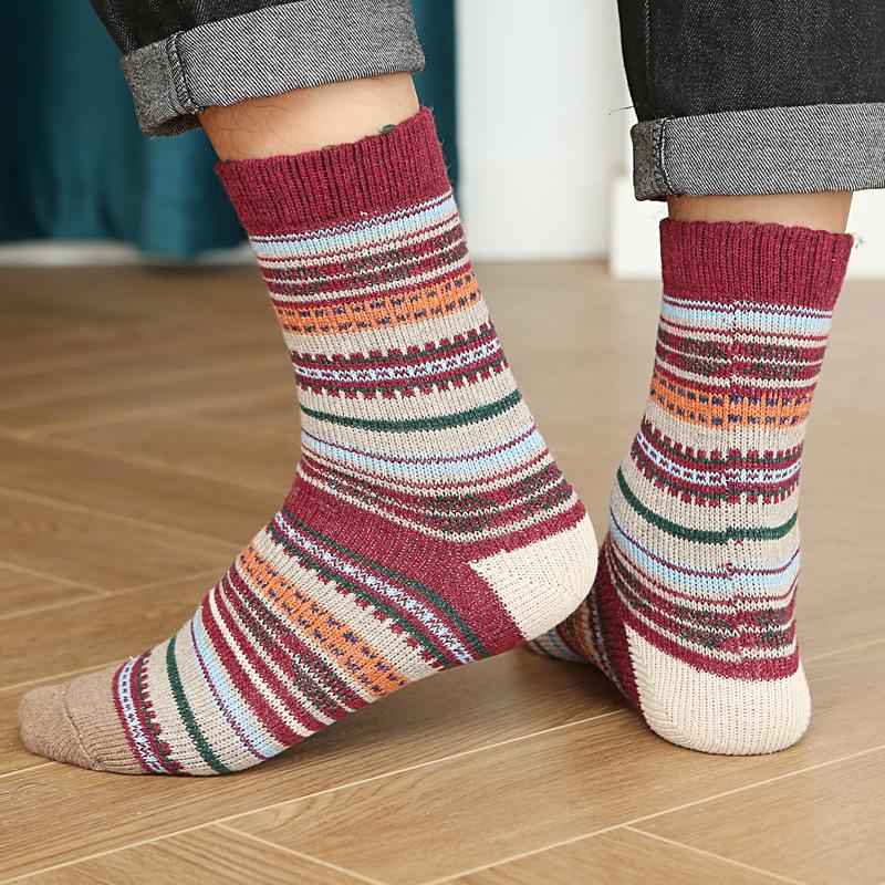 5/10 пар Удобные Повседневные и Универсальные Осенне-зимние Утепленные Теплые Носки из Кроличьей Шерсти для Женщин: Ретро полосатые хлопковые носки до середины икры