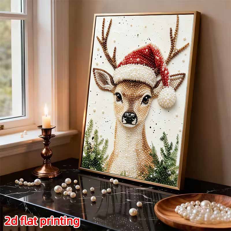 Безрамный набор для жемчужной живописи Рождественский олень Эстетичное настенное искусство DIY Сверкающий холст с бусинами Декор комнаты Творческое рукоделие