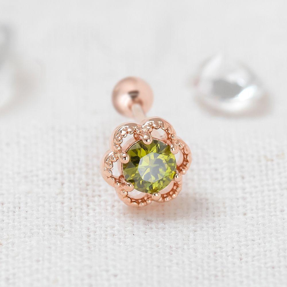 Gold Needle 14K Cubic Piercing Green Flower Rose Gold