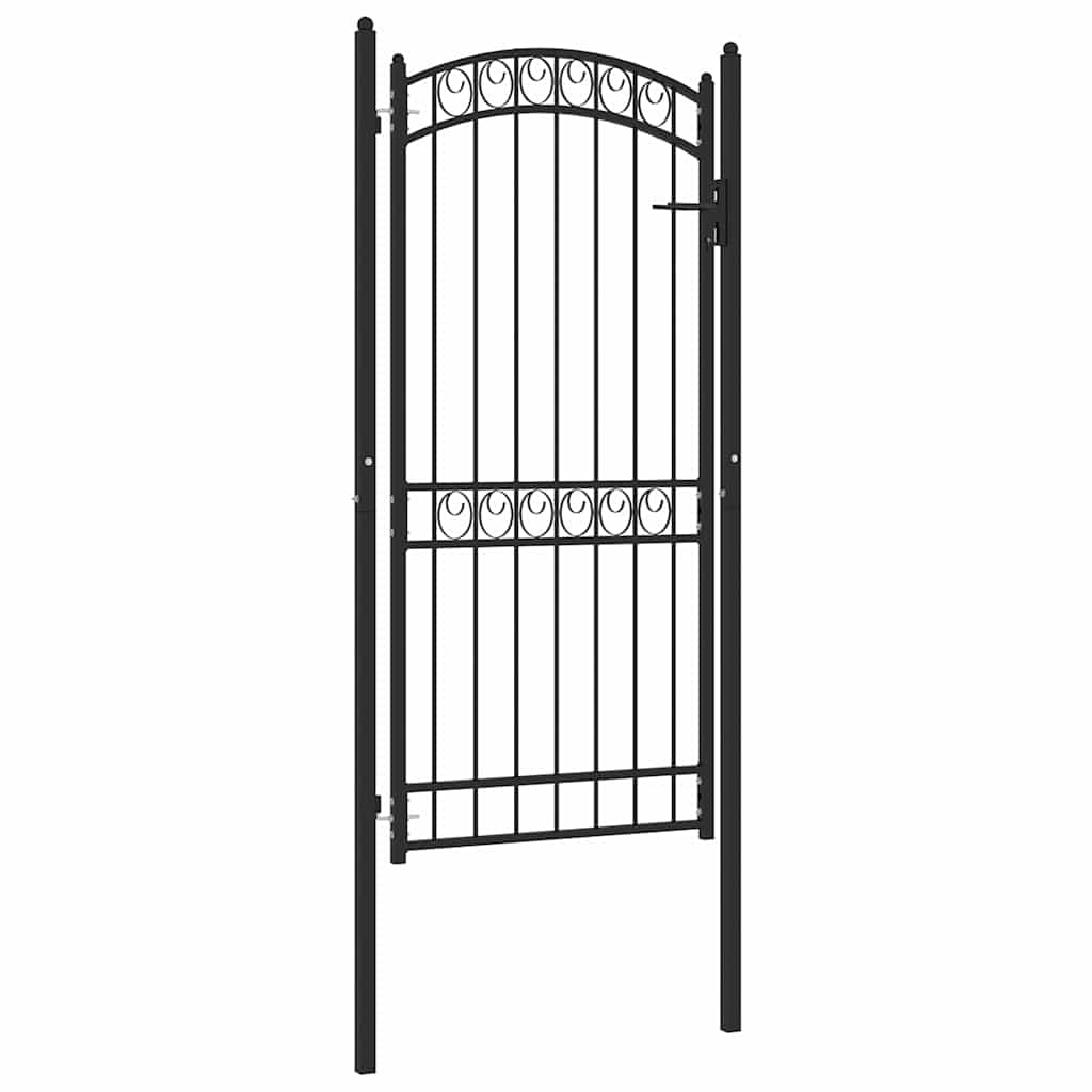 EMMEN Garden Gate with Arched Top Steel 100 x 136 cm Black