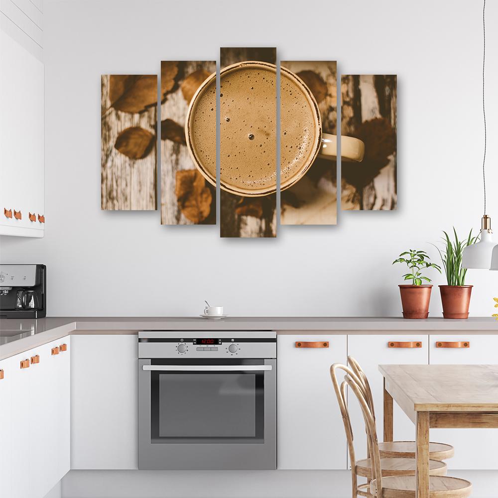 Картина из пяти предметов, печать на холсте, кофе, винтаж, ретро
