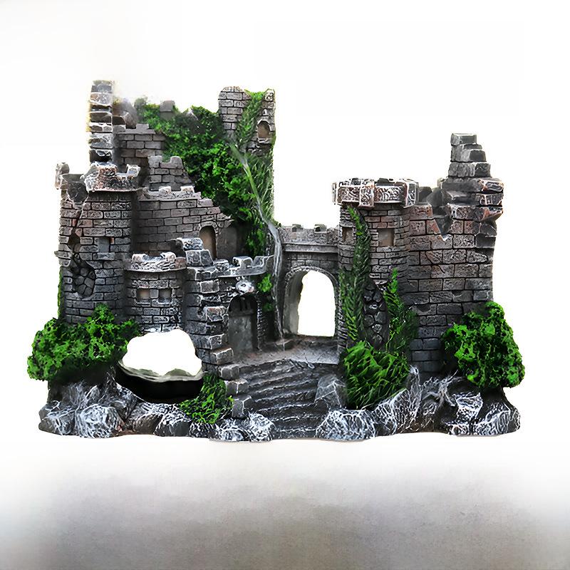 Украшение для аквариума в виде старинного замка в европейском стиле - украшение для лазанья в виде питомца, садовый ландшафтный сад, микроландшафтная пещера.