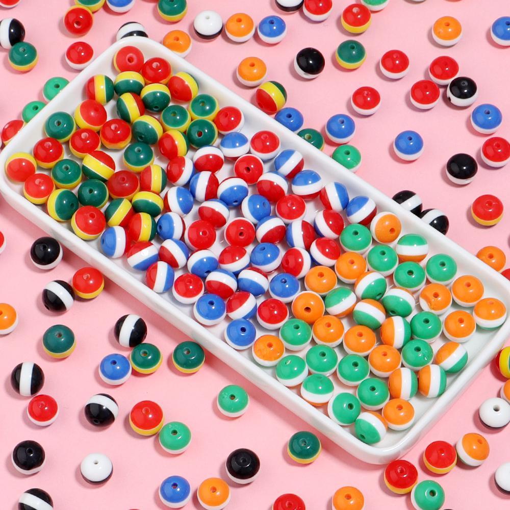 50Pcs/Lot Acrylic Beads 8 10mm Tri Color Stripe Large Hole Round Beads For Charm Bracelet Phone Chain Diy Jewelry Making