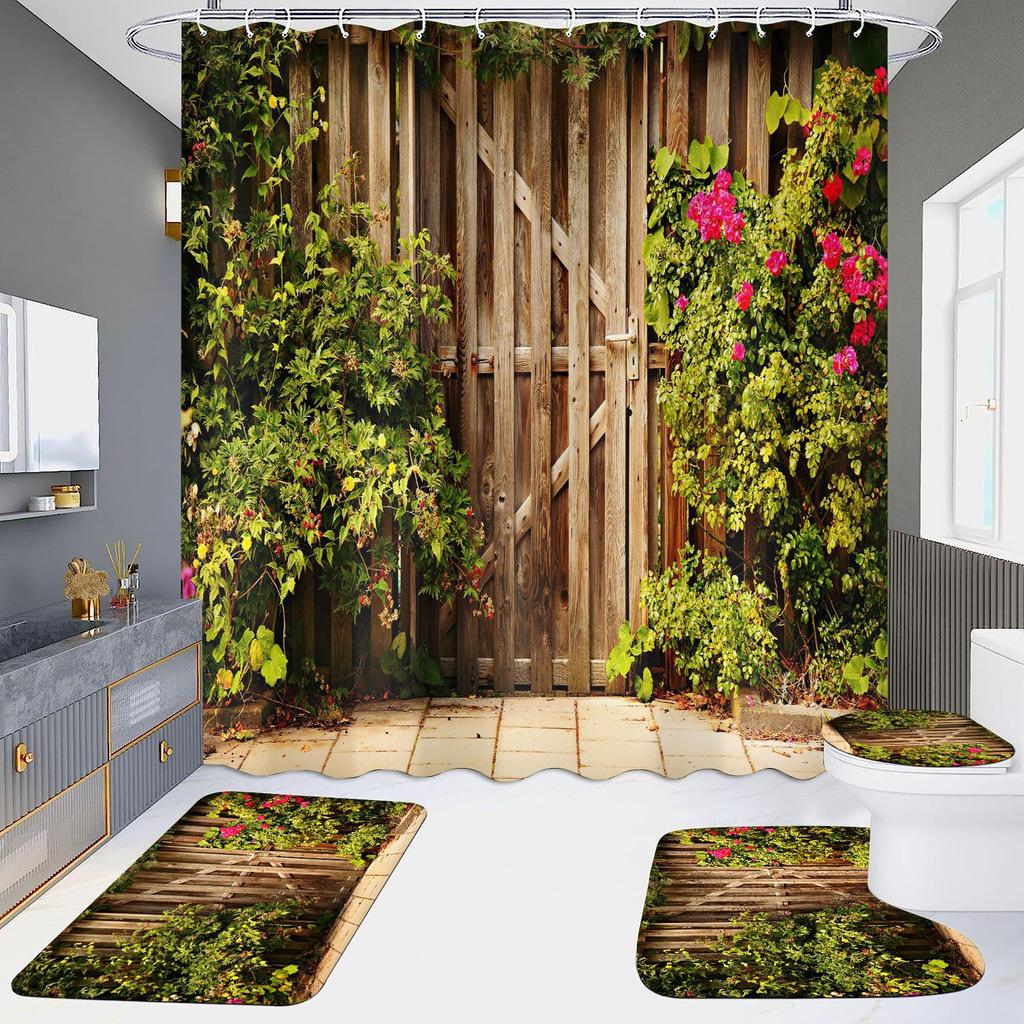 4 шт., наборы занавесок для душа в европейском стиле с архитектурой замка Мандала для ванной комнаты, нескользящие коврики для ванной комнаты, крышка для унитаза, коврик для ванной