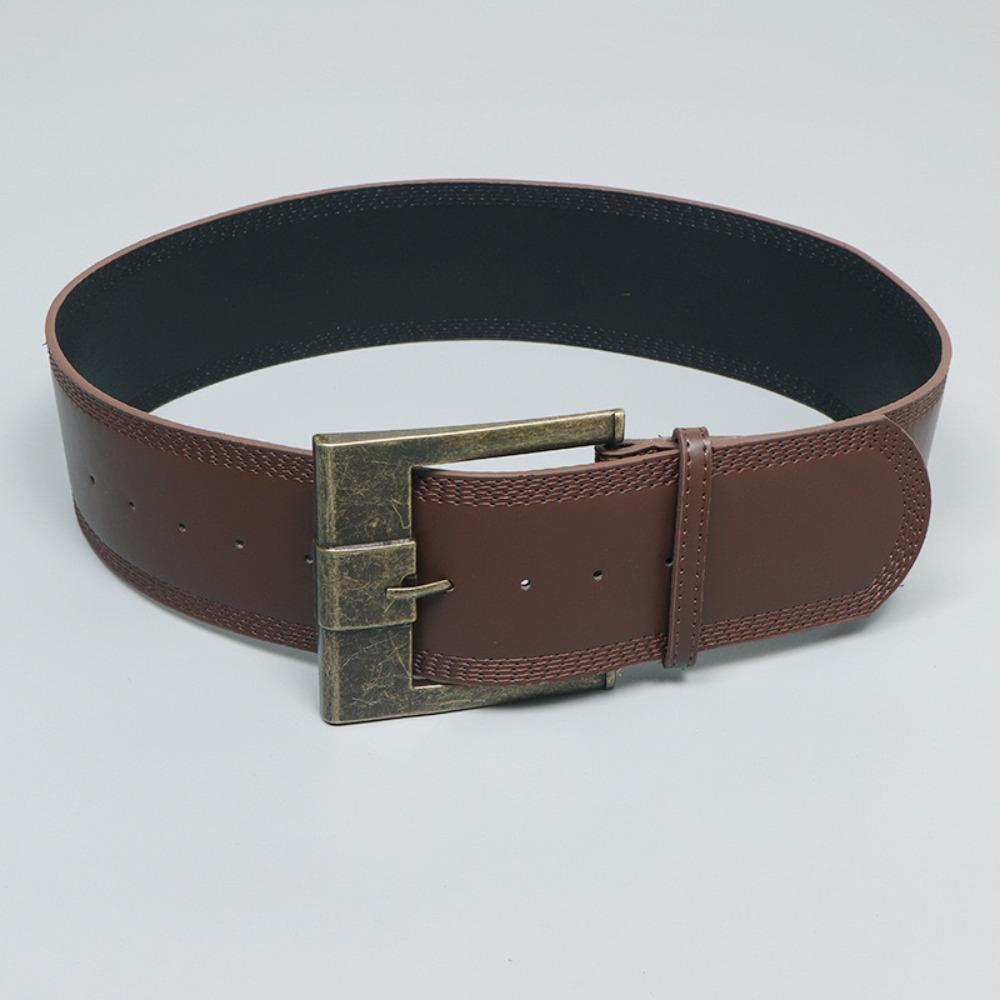 Pin Buckle Retro Wide Waist Belt Y2K PU Leather Waistbands Punk Metal Buckle Wide Belt Jeans