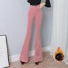 Korean Solid High Waist Corduroy Flare Pants Women Autumn Winter Fashion Slim Versatile Fleece Casual Straight Trousers