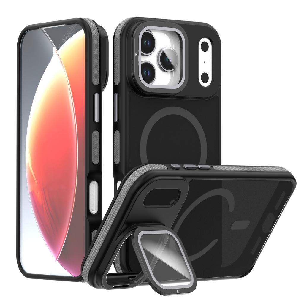For iPhone 17 Pro Magnetic Case Skin-Touch TPU Acrylic Phone Back Cover with Lens Protector Kickstand