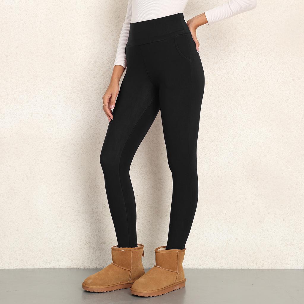 Леггинсы из овечьей шерсти с карманами, женские зимние теплые толстые бархатные брюки с высокой талией, термофлисовые колготки