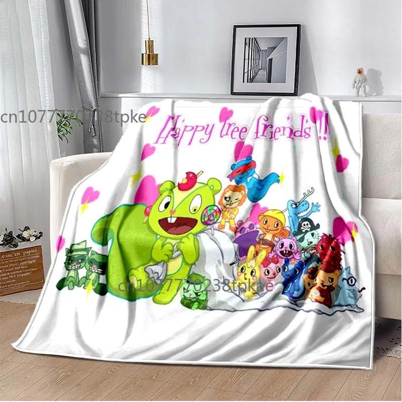 Мультяшные одеяла Happy Tree Friends, Мягкое теплое плед-покрывало, для Ванной Комнаты Спальни Гостиной Дивана Кровати Автомобиля, Подарок на День Рождения